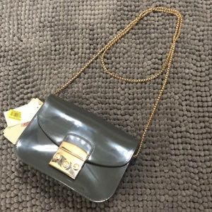 SMALL SHINY GRAY HANDBAG ONE SLOT AND CLOSING CLIP